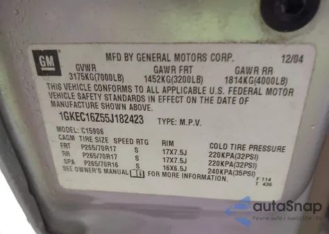 2005 GMC Yukon Xl 1500 Slt from USA, damaged, VIN 1GKEC16Z55J182423